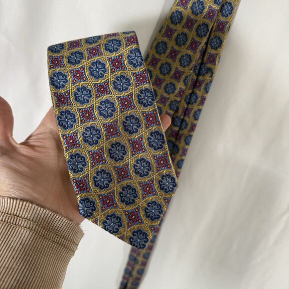 Robert Talbott Tie Men's 61" Yellow Blue Print 100% Silk 3" Wide - Picture 1 of 6